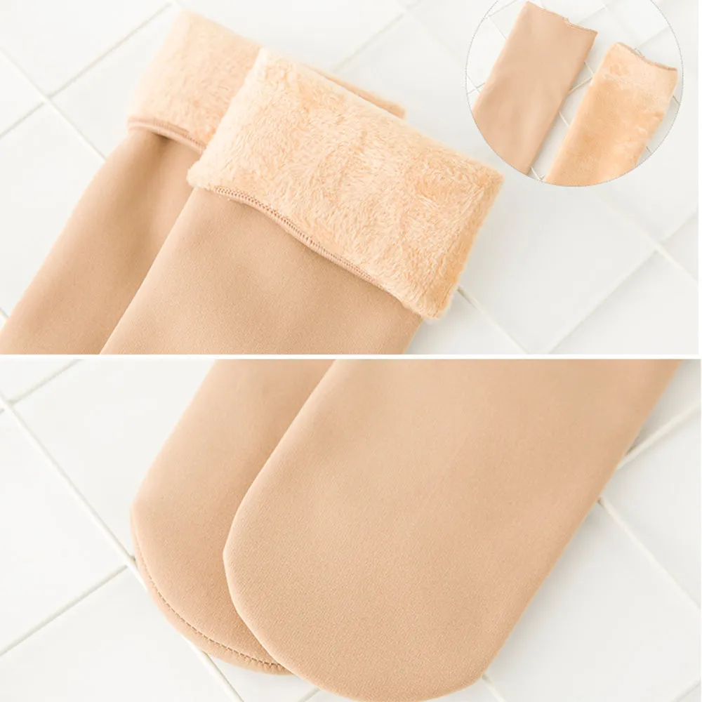 1Pair Women Fleece Socks Winter Sock For Lady Casual Soft Warm Footwear Elastic Fleece Lining Slipper Socks Velvet Solid Color