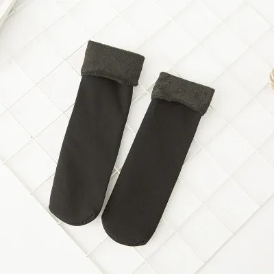 1Pair Women Fleece Socks Winter Sock For Lady Casual Soft Warm Footwear Elastic Fleece Lining Slipper Socks Velvet Solid Color