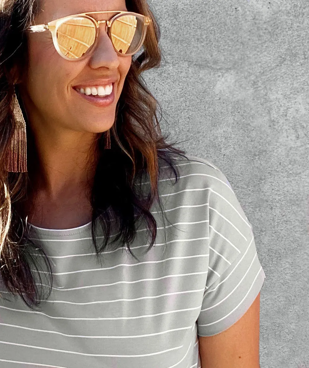 AYMEE boxy stripe tee in Slate Blue