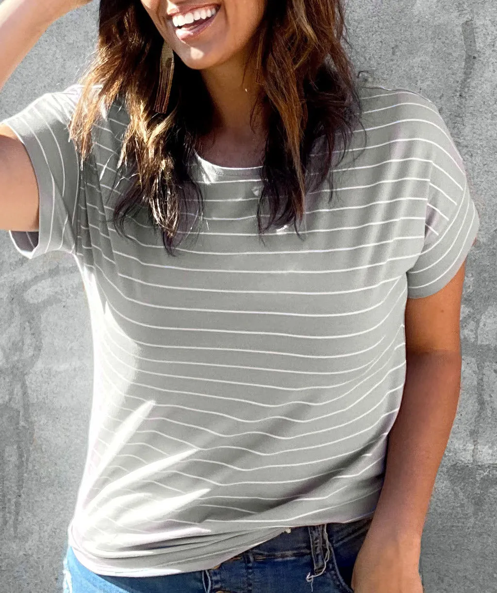 AYMEE boxy stripe tee in Slate Blue