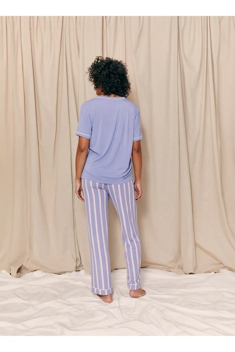 Bamboo Tee and Trouser Set in Heather Stripe