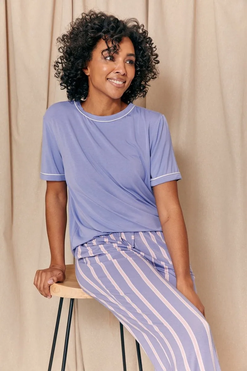 Bamboo Tee and Trouser Set in Heather Stripe