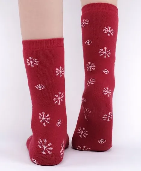 Cotton Single Dark Red Christmas Themed Sock SCB-303
