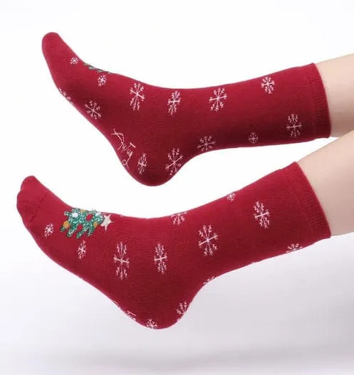 Cotton Single Dark Red Christmas Themed Sock SCB-303