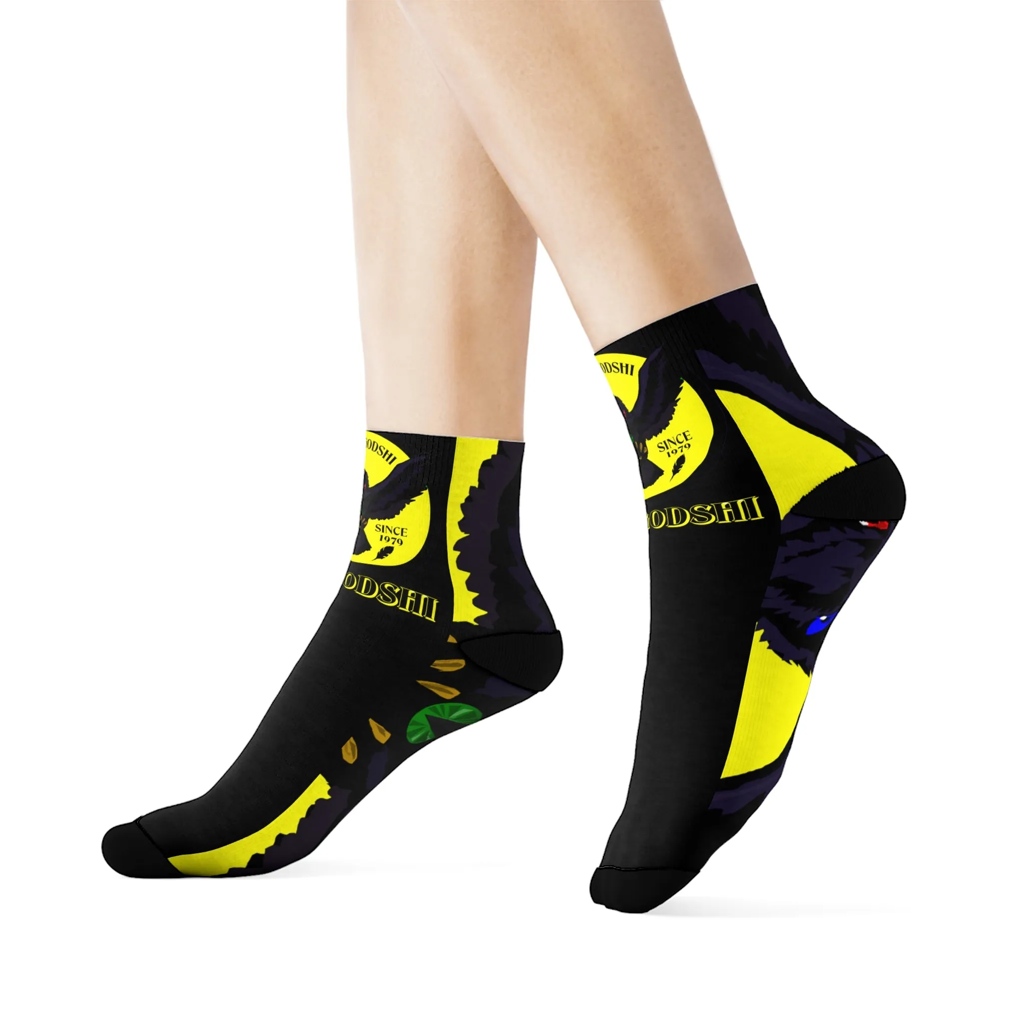 Crowgodshi First Generation Limited Edition Black Socks, YELLOW LOGO