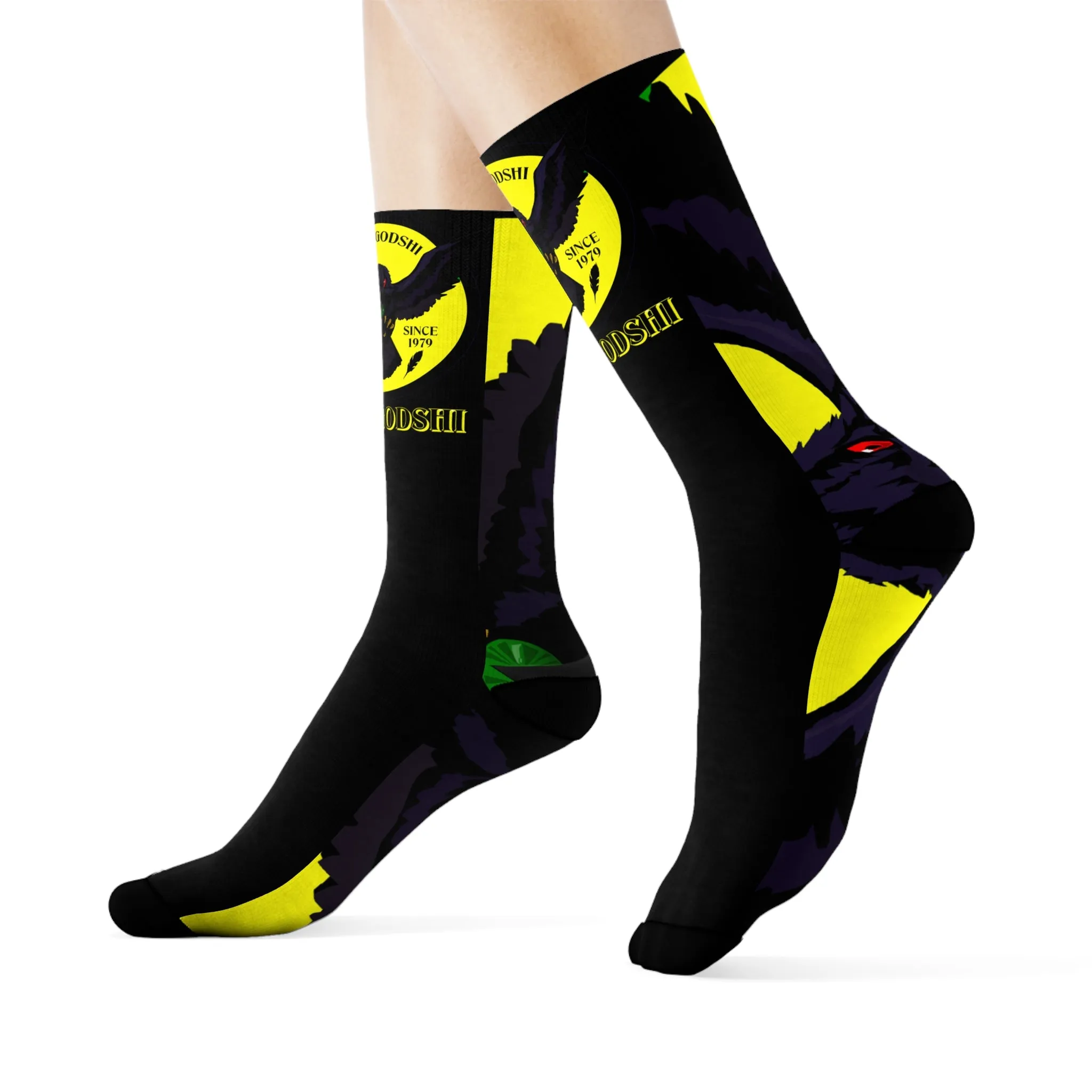 Crowgodshi First Generation Limited Edition Black Socks, YELLOW LOGO