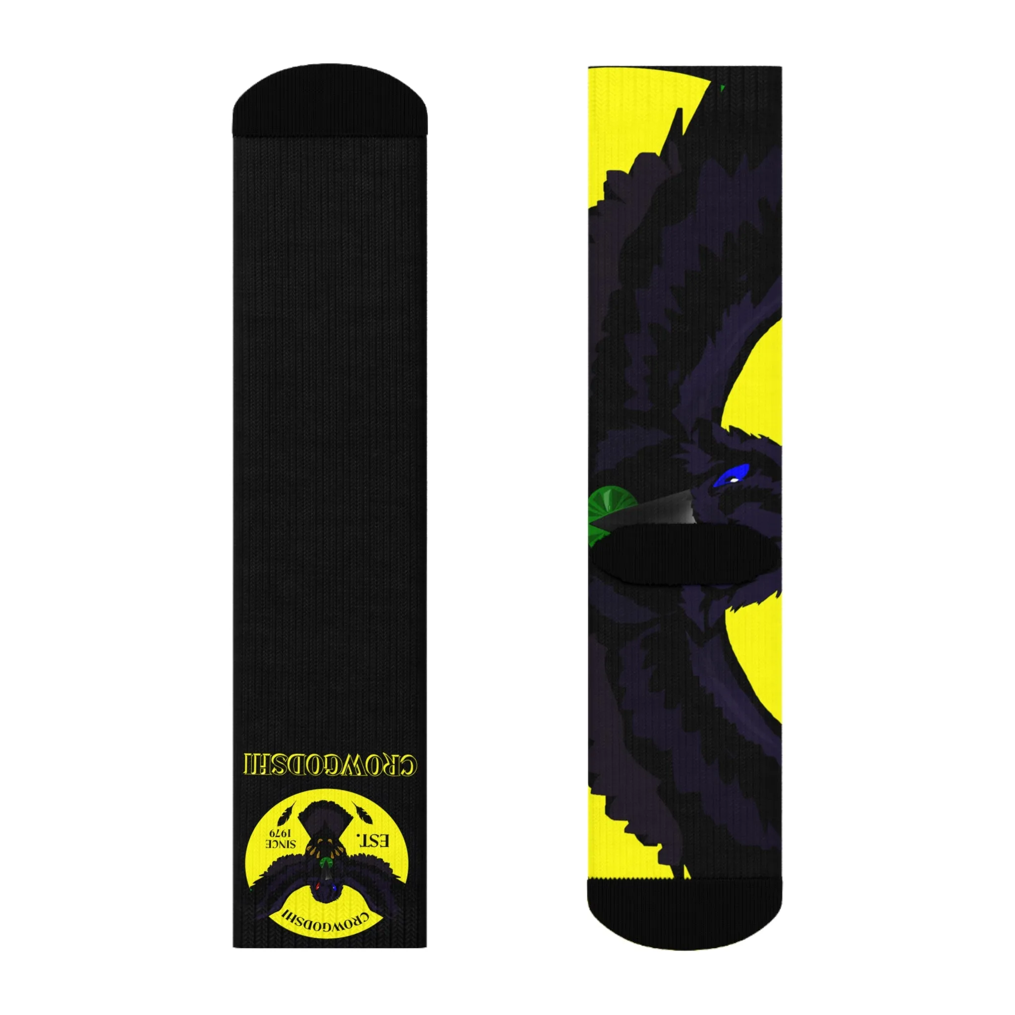 Crowgodshi First Generation Limited Edition Black Socks, YELLOW LOGO