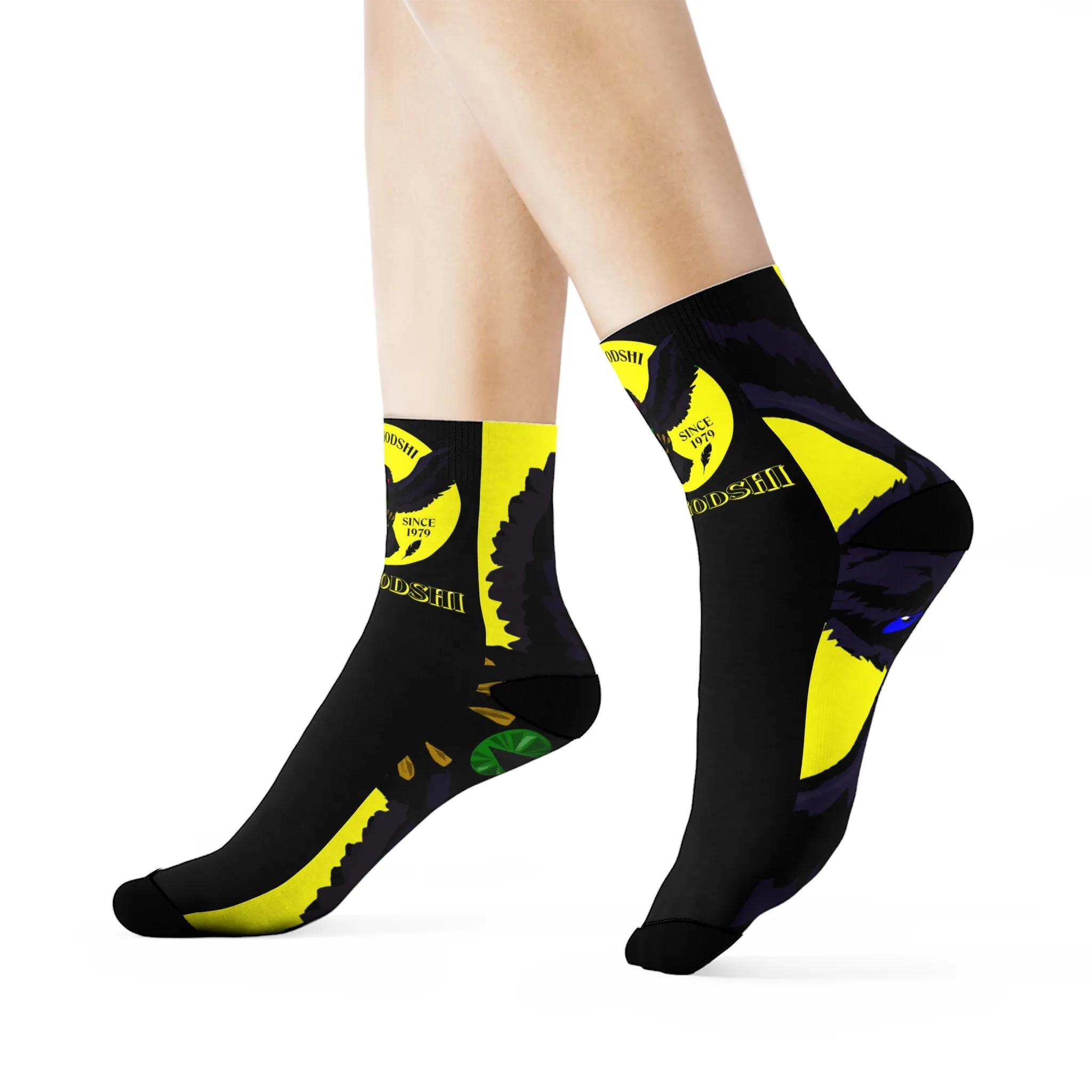 Crowgodshi First Generation Limited Edition Black Socks, YELLOW LOGO