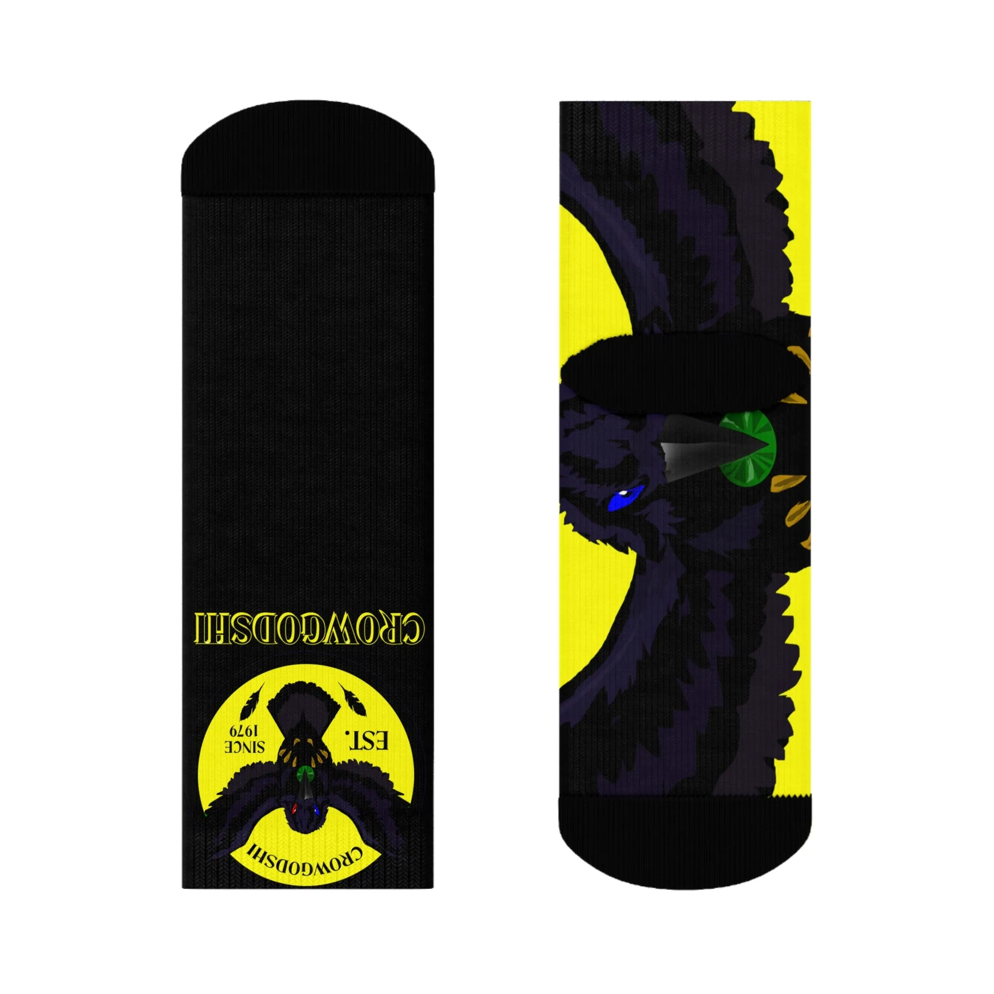Crowgodshi First Generation Limited Edition Black Socks, YELLOW LOGO