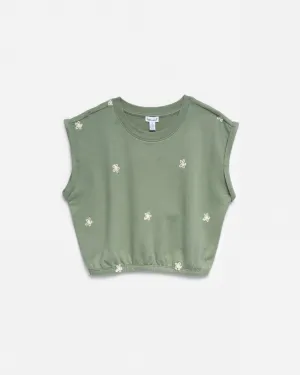 Girls Olive Star Cap Sleeve Sweatshirt