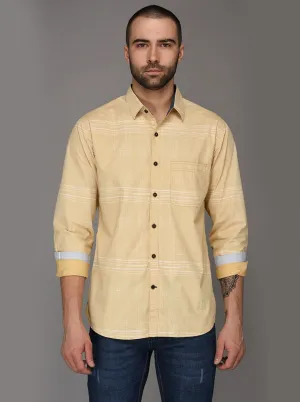 Greenfibre Sand Yellow Striped Slim Fit Casual Shirt