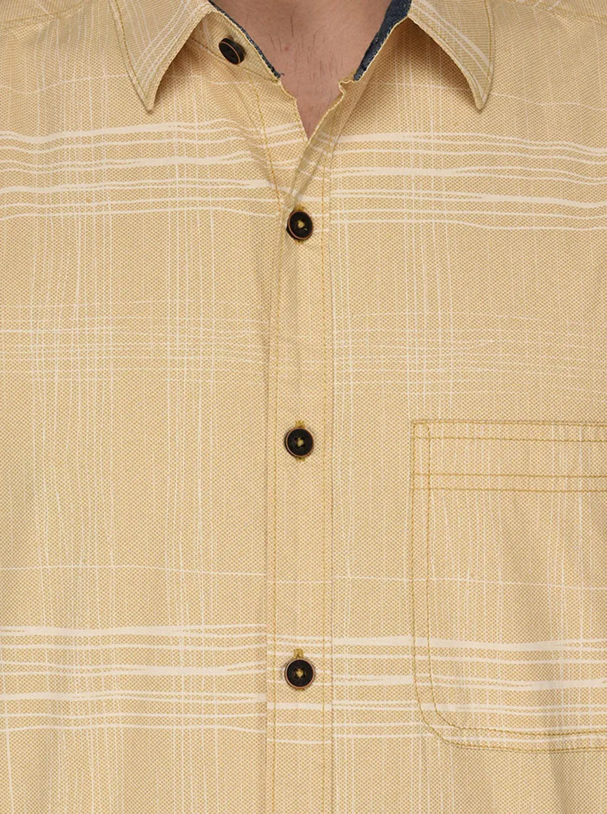 Greenfibre Sand Yellow Striped Slim Fit Casual Shirt