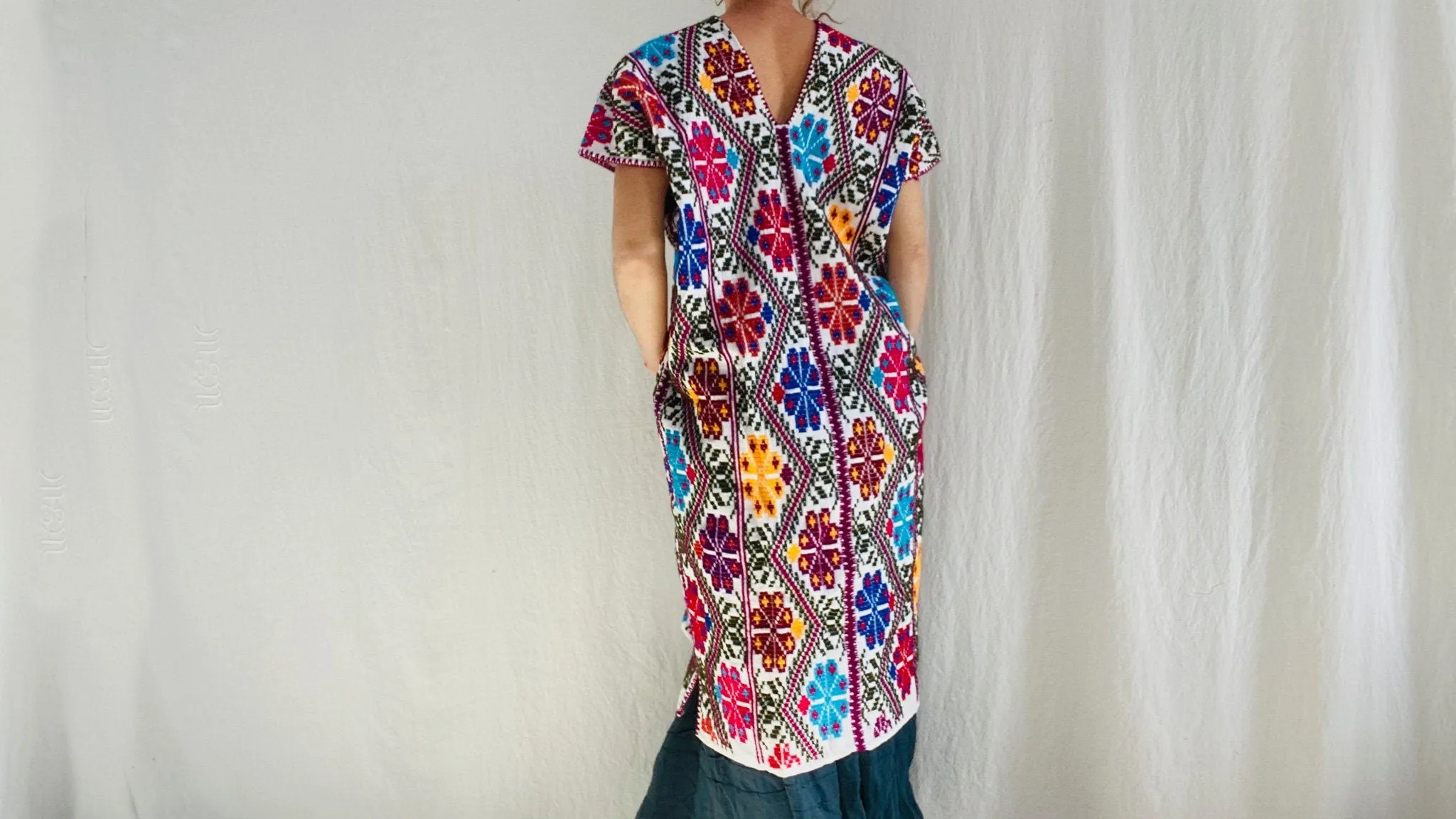 Hand Embroidered Amuzgo Huipil Dress. Guerrero, Mexico.