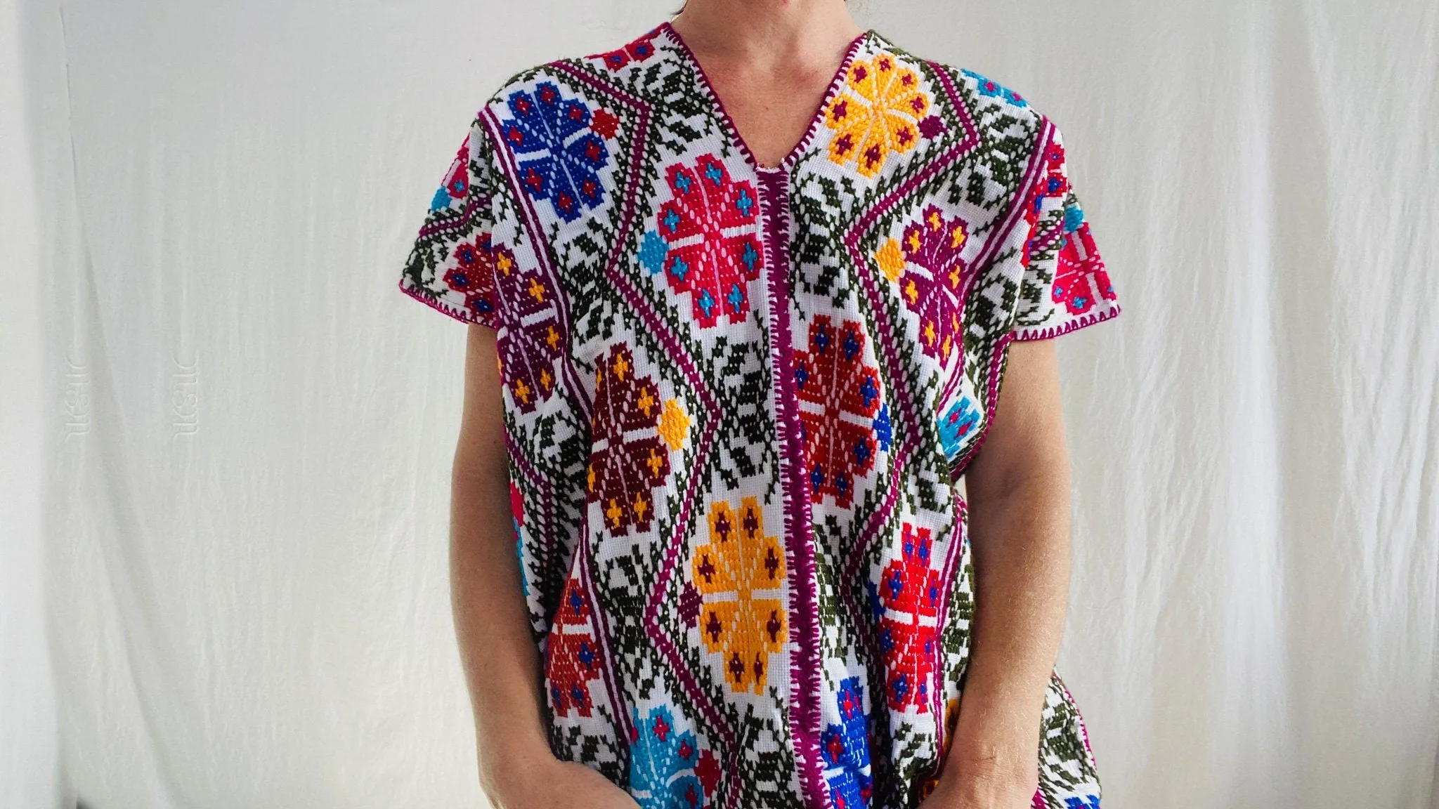 Hand Embroidered Amuzgo Huipil Dress. Guerrero, Mexico.