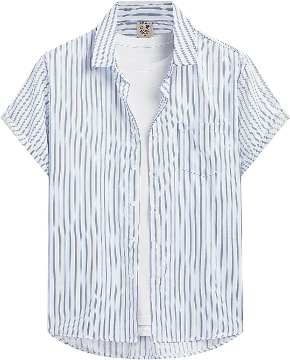 Hardaddy Men's Casual Striped Shirts Button Down Short Sleeve Blouse Summer Hawaiian Shirt