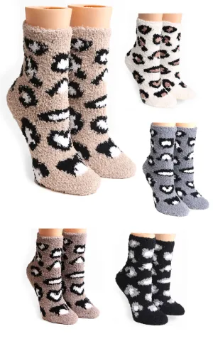 JCS105 Leopard Pattern Fuzzy Socks (6prs Pack)