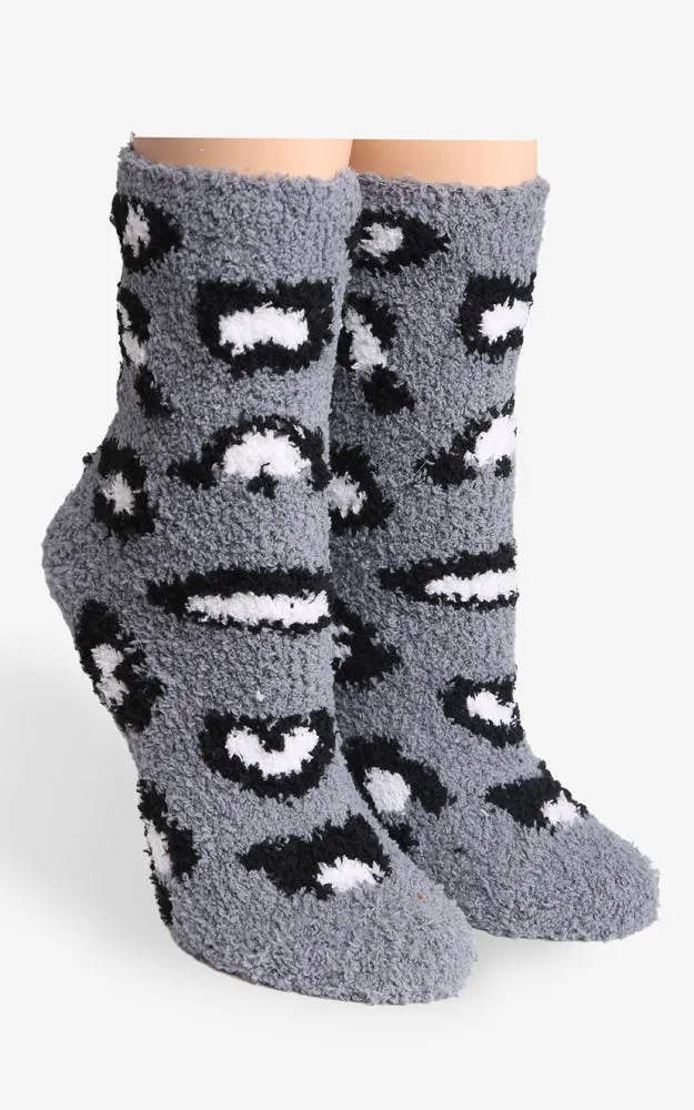 JCS105 Leopard Pattern Fuzzy Socks (6prs Pack)