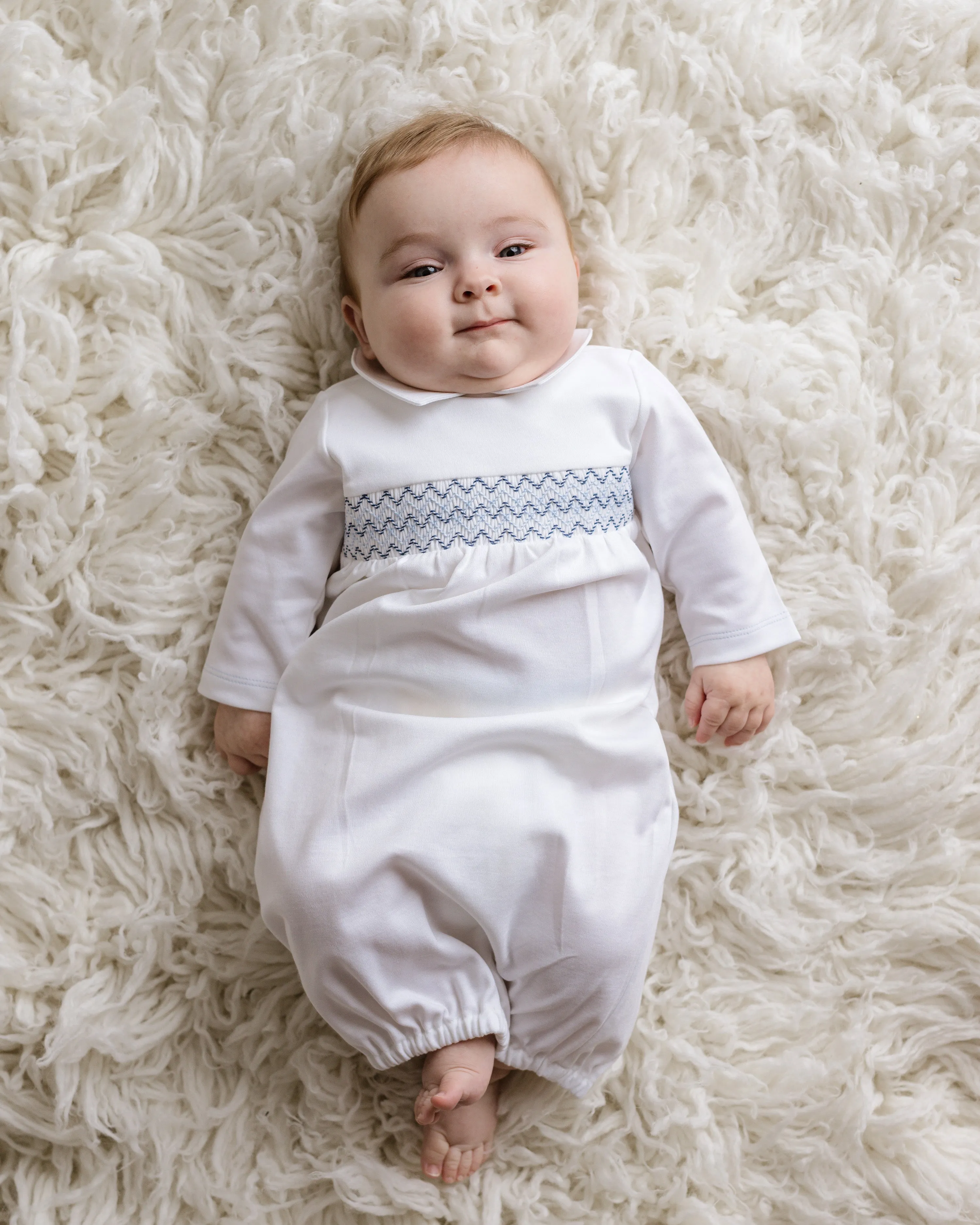 Kenny Smocked Pima Gown, Boys, White