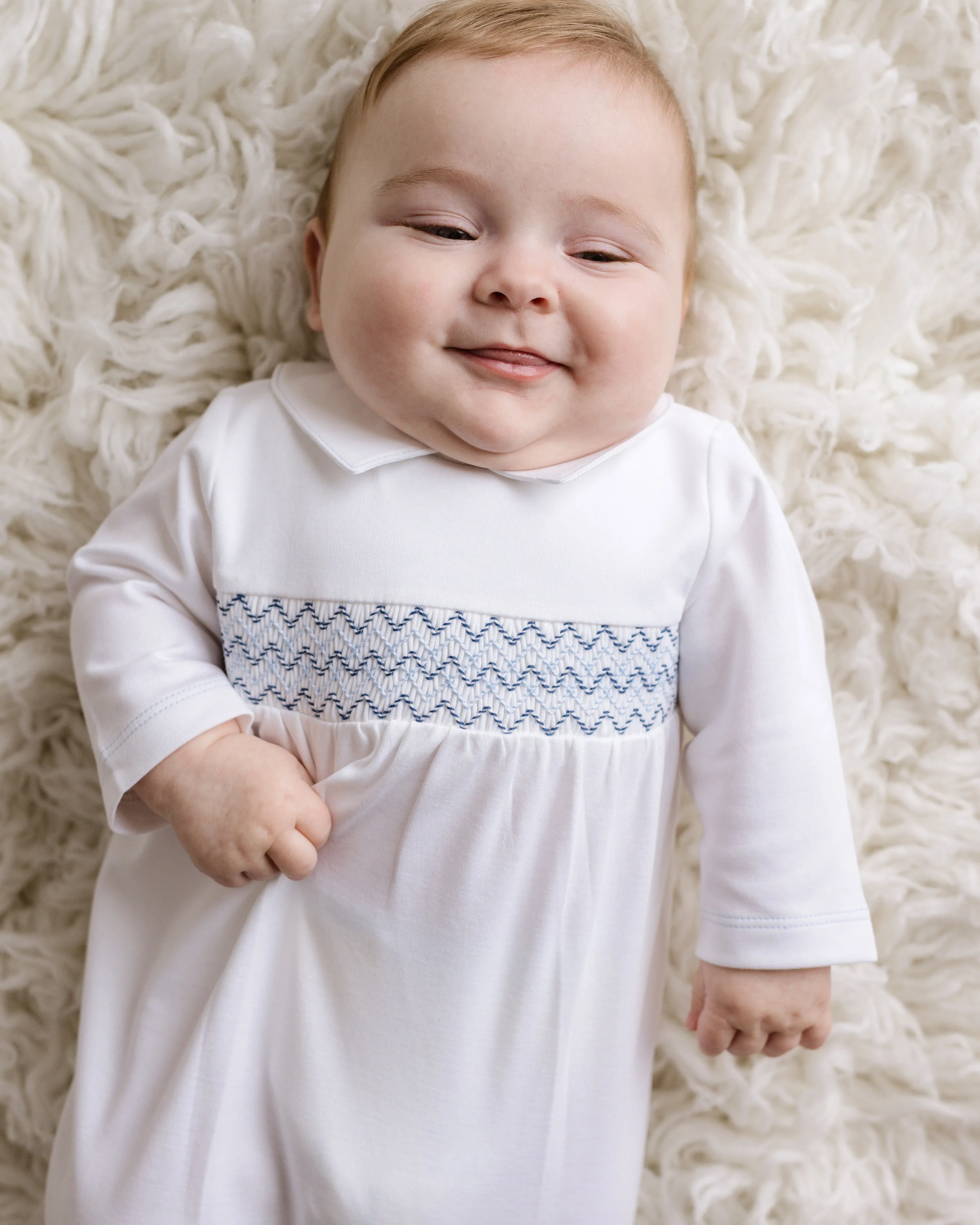 Kenny Smocked Pima Gown, Boys, White
