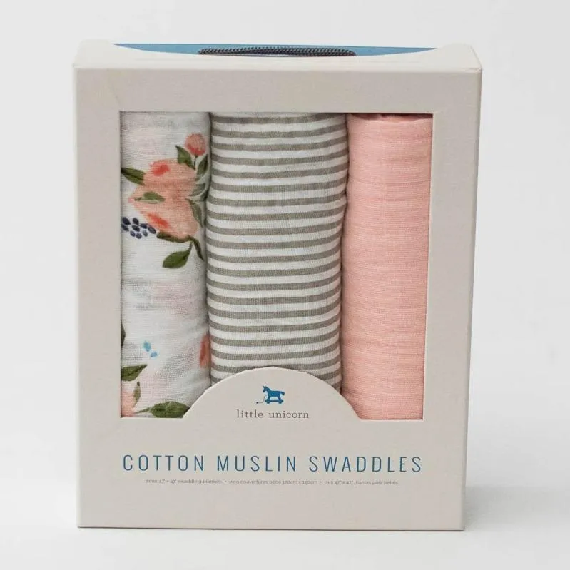 Little Unicorn Cotton Muslin Swaddle Set - Watercolor Roses