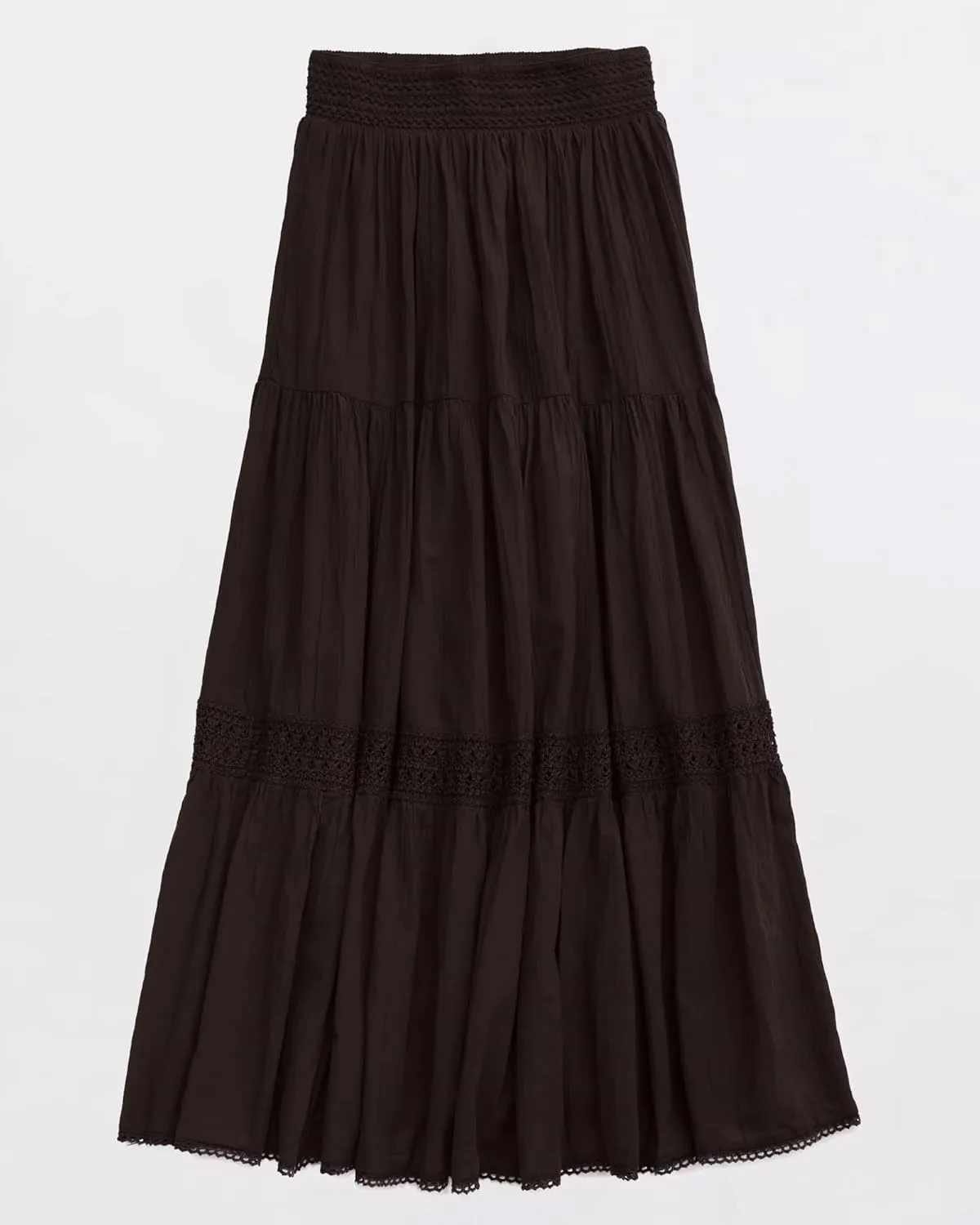 Locachy Women's Boho Tiered Elastic Waist A-Line Maxi Skirts Casual Lace Flowy Pleated Midi Dress