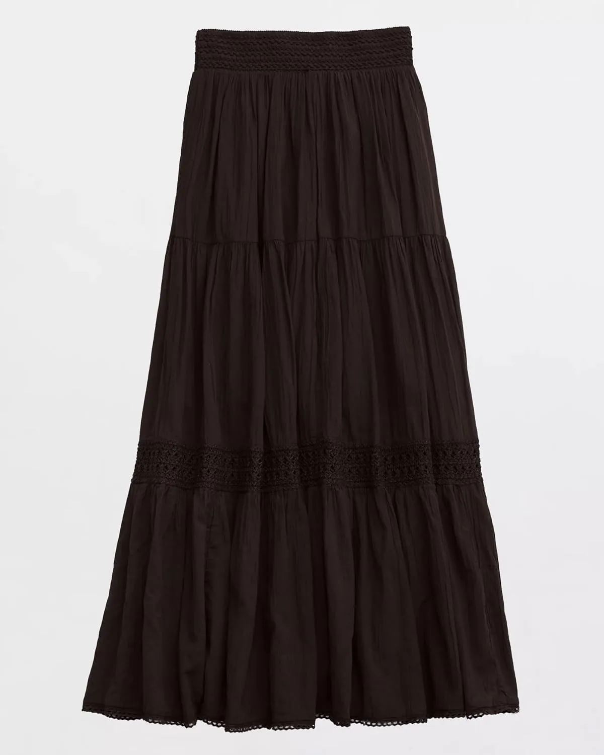 Locachy Women's Boho Tiered Elastic Waist A-Line Maxi Skirts Casual Lace Flowy Pleated Midi Dress
