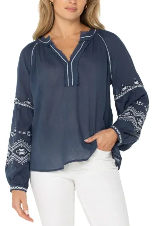 Long Sleeve Raglan Woven Blouse Insignia Blue