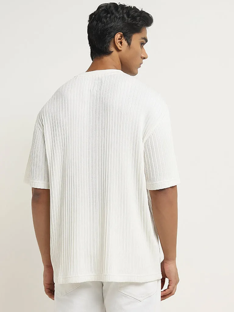 Nuon White Striped Relaxed-Fit Cotton T-Shirt