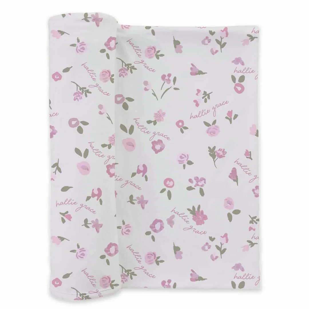 Personalized Baby Name Swaddle Blanket | Blush Blooms