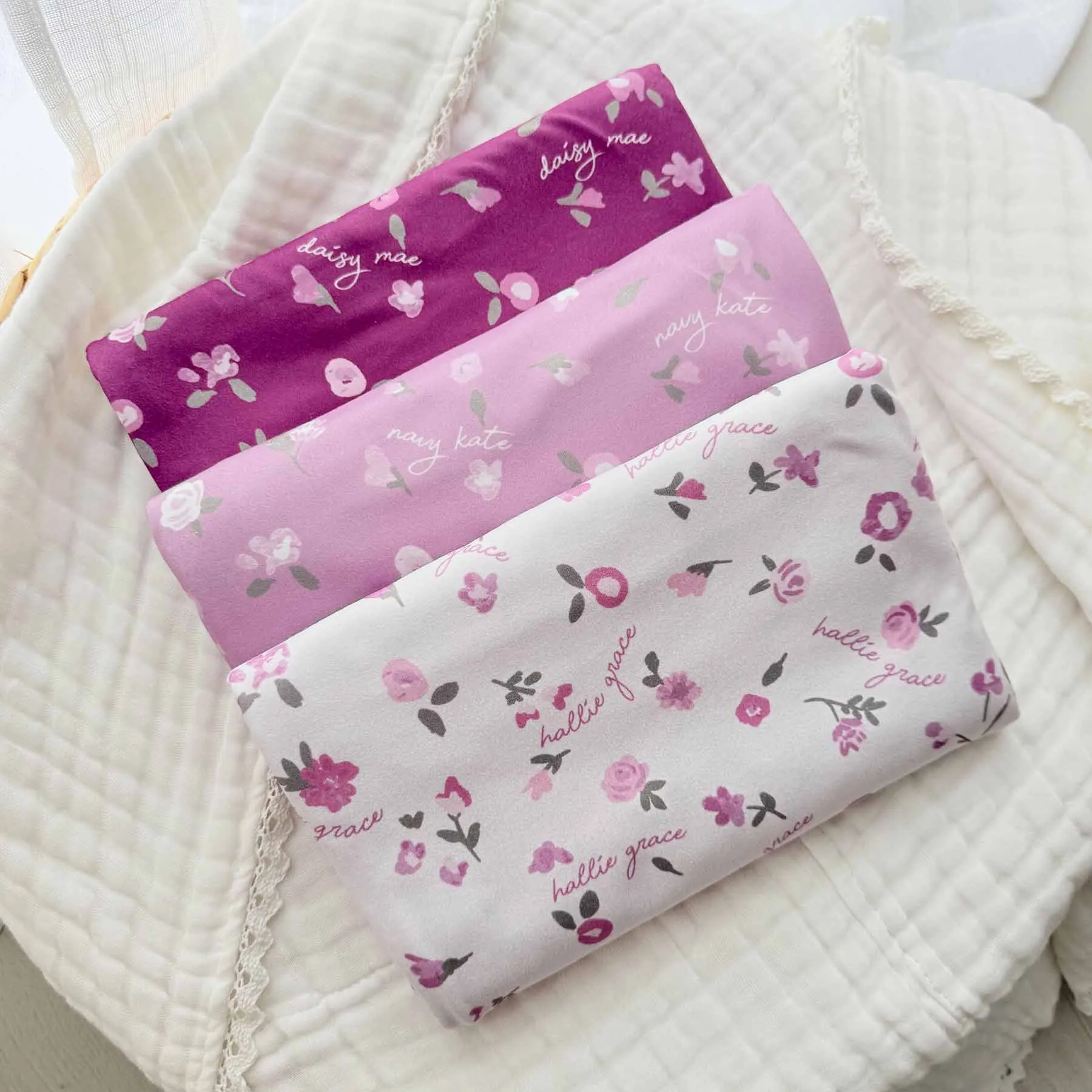 Personalized Baby Name Swaddle Blanket | Blush Blooms