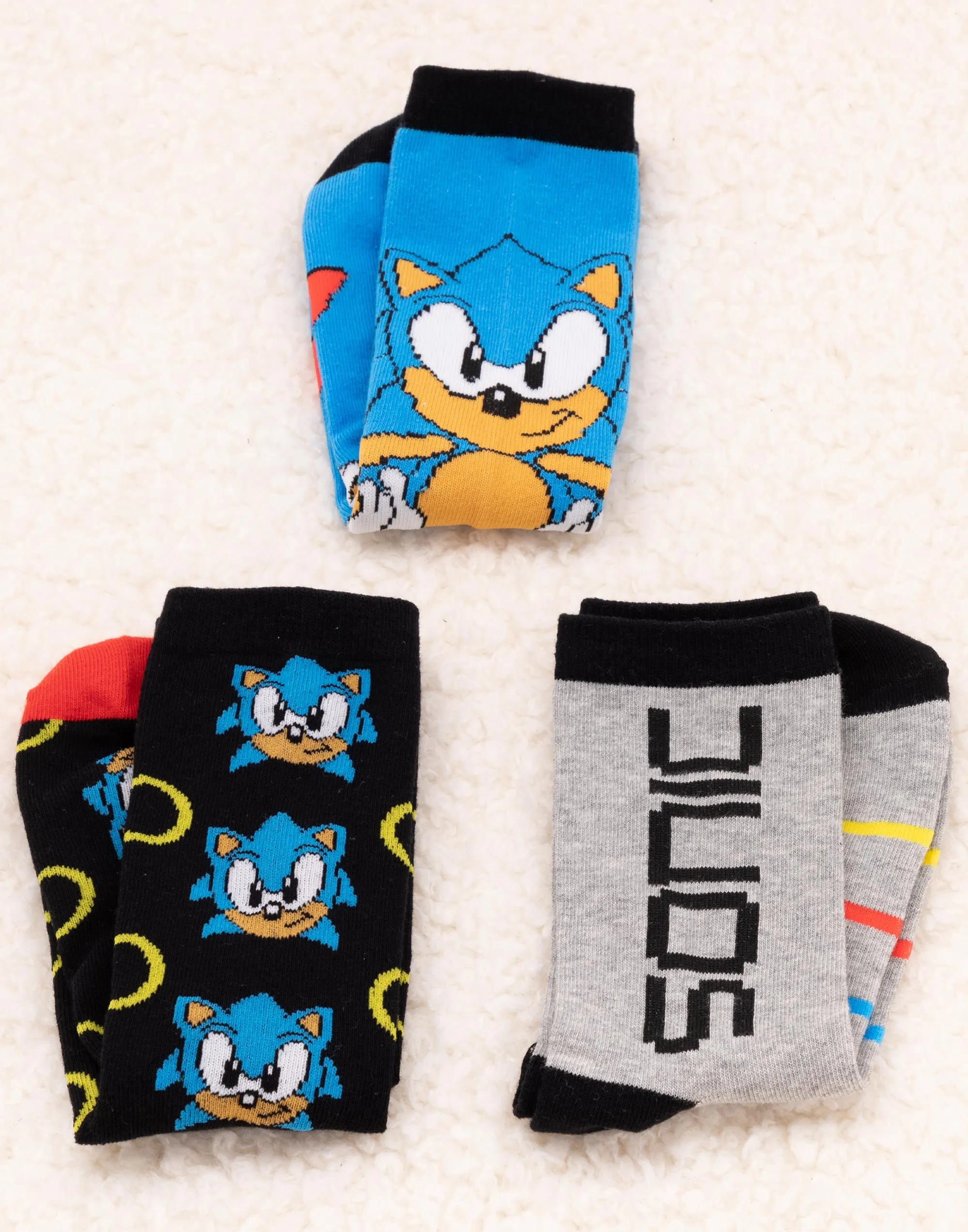 Sonic the Hedgehog Sonic Mens Black Calf Socks Set of 3