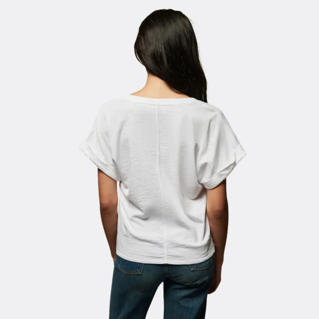 Stevie Cuffed V-Neck Tee (Optic White)