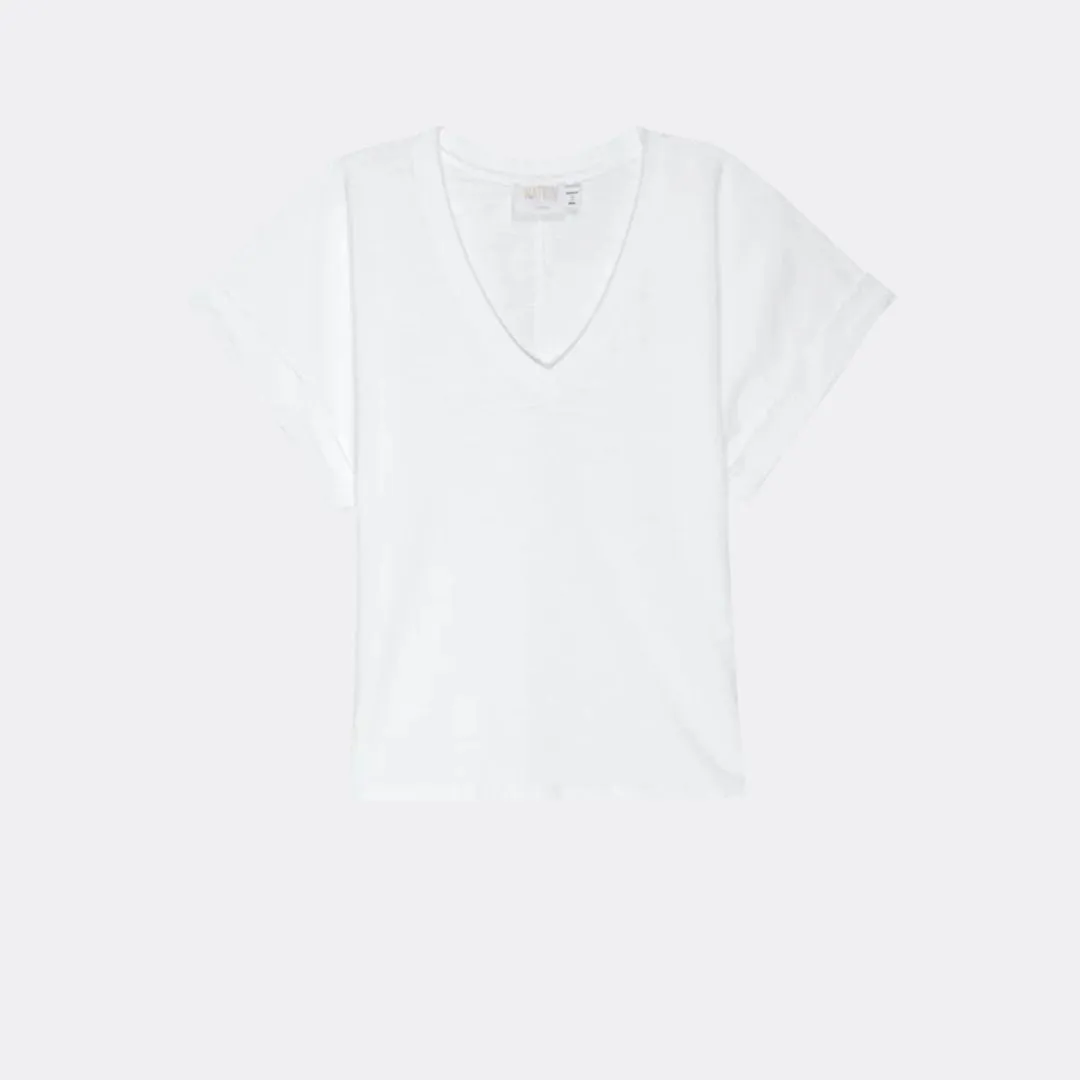Stevie Cuffed V-Neck Tee (Optic White)