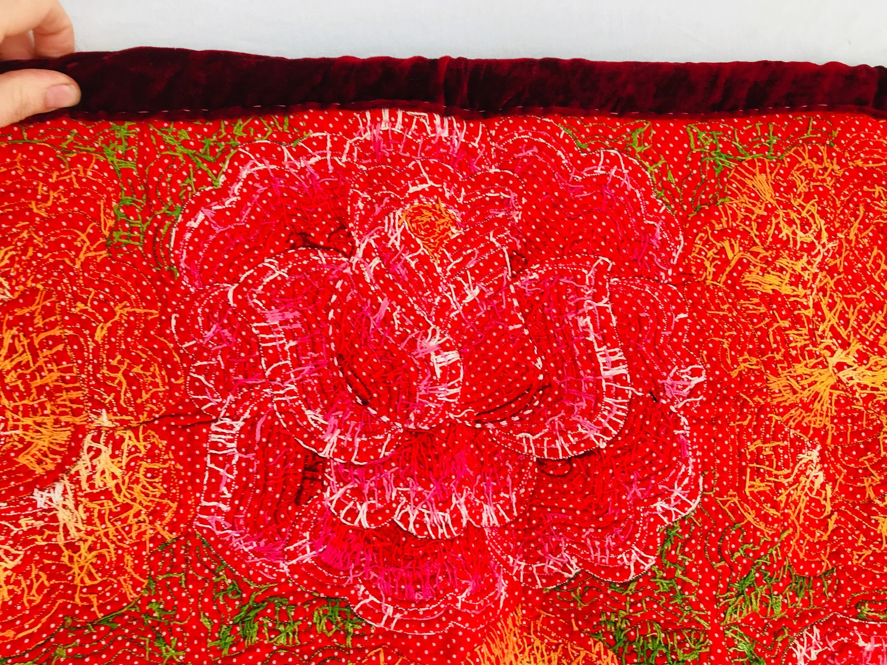 Velvet Tehuana Huipil Wall Hanging/Panel. Frida Kahlo Blouse. Oaxaca, Mexico.