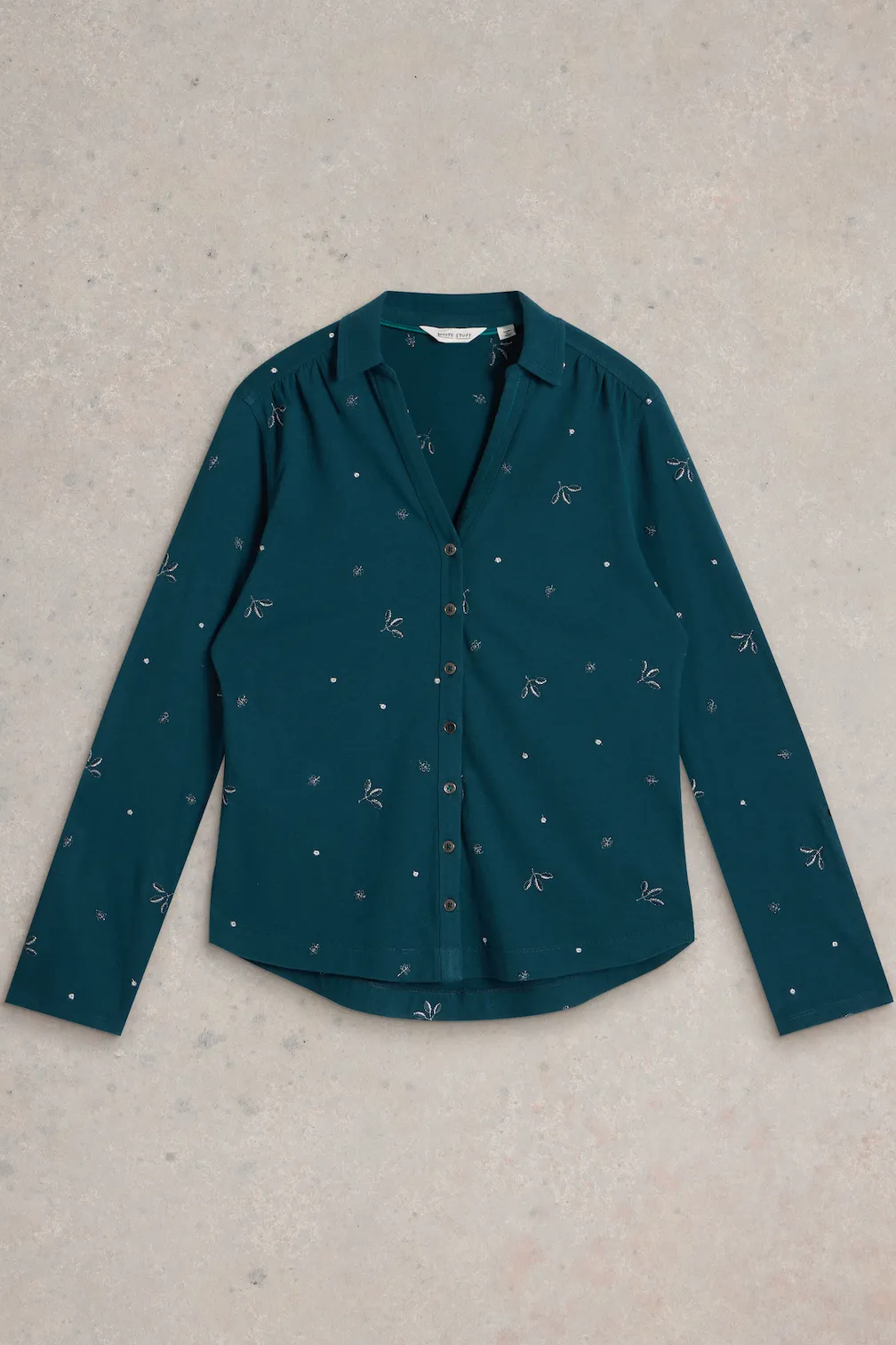White Stuff Annie Embroidered Shirt in Teal Mlt